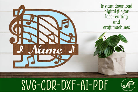 Music Monogram Letter D SVG Cut File SVG APInspireddesigns 