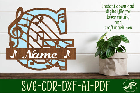 Music Monogram Letter G SVG Cut File SVG APInspireddesigns 