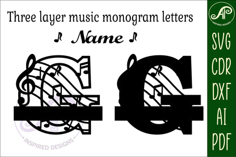 Music Monogram Letter G SVG Cut File SVG APInspireddesigns 