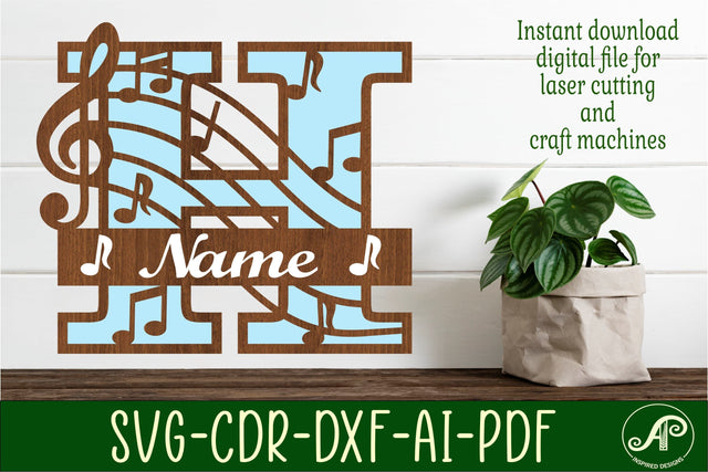 Music Monogram Letter H SVG Cut File SVG APInspireddesigns 