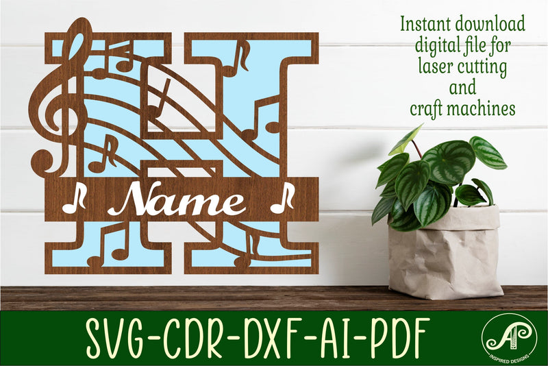 Music Monogram Letter H SVG Cut File - So Fontsy