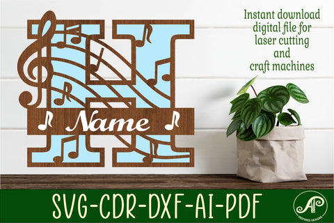 Music Monogram Letter H SVG Cut File SVG APInspireddesigns 