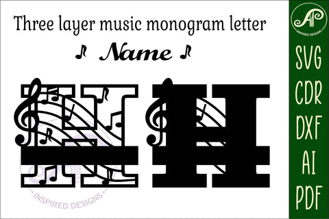 Music Monogram Letter H SVG Cut File SVG APInspireddesigns 