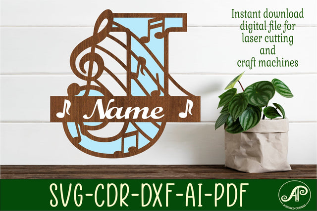 Music Monogram Letter J SVG Cut File SVG APInspireddesigns 