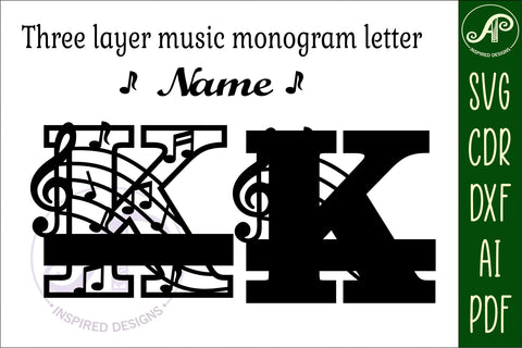 Music Monogram Letter K SVG Cut File SVG APInspireddesigns 
