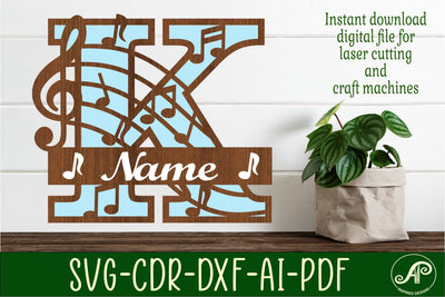 Music Monogram Letter K SVG Cut File SVG APInspireddesigns 