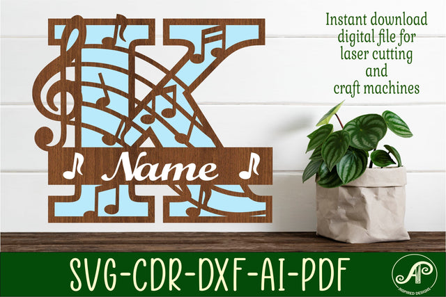 Music Monogram Letter K SVG Cut File SVG APInspireddesigns 