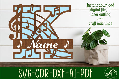 Music Monogram Letter K SVG Cut File SVG APInspireddesigns 