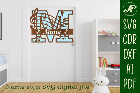 Music Monogram Letter M SVG Cut File SVG APInspireddesigns 