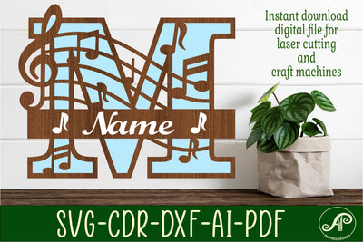 Music Monogram Letter M SVG Cut File SVG APInspireddesigns 