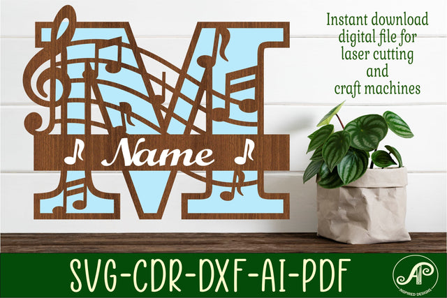 Music Monogram Letter M SVG Cut File SVG APInspireddesigns 