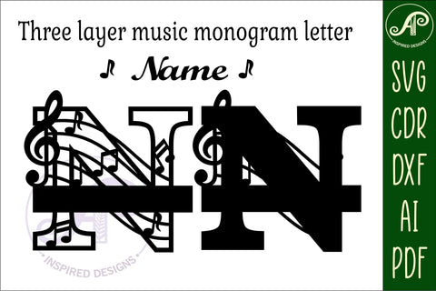 Music Monogram Letter N SVG Cut File SVG APInspireddesigns 