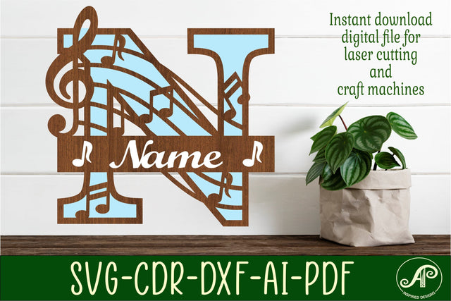 Music Monogram Letter N SVG Cut File SVG APInspireddesigns 