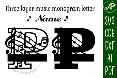 Music Monogram Letter P SVG Cut File SVG APInspireddesigns 
