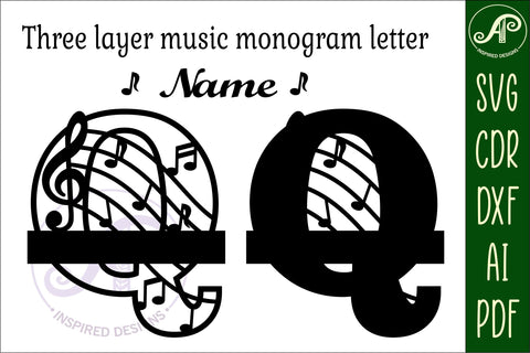 Music Monogram Letter Q SVG Cut File SVG APInspireddesigns 