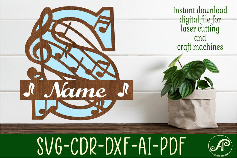 Music Monogram Letter S SVG Cut File - So Fontsy