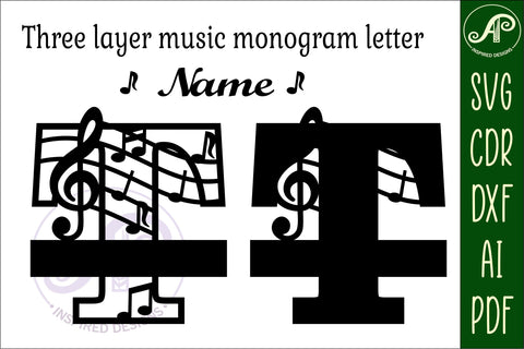 Music Monogram Letter T SVG Cut File SVG APInspireddesigns 