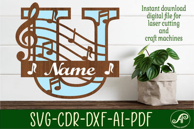 Music Monogram Letter U SVG Cut File SVG APInspireddesigns 