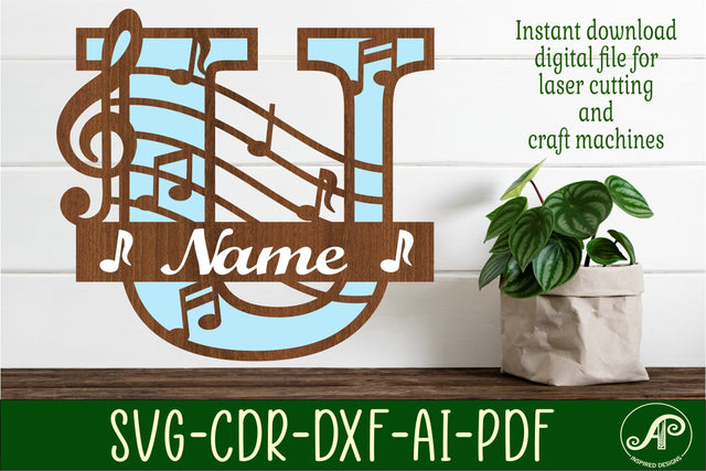 Music Monogram Letter U SVG Cut File SVG APInspireddesigns 