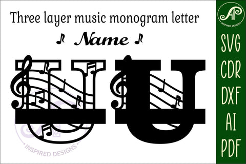 Music Monogram Letter U SVG Cut File SVG APInspireddesigns 