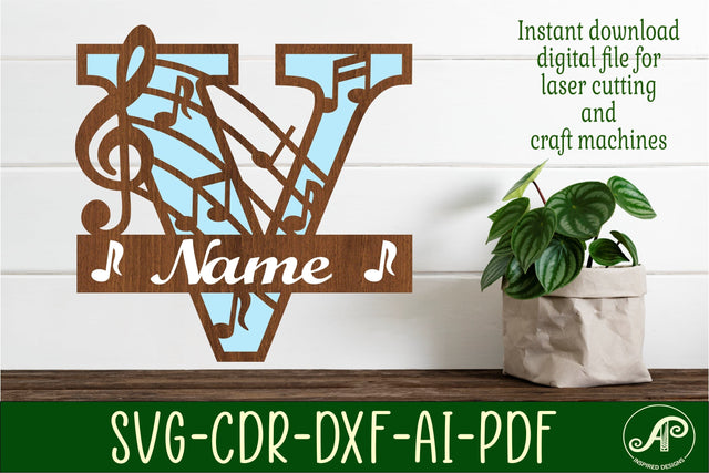 Music Monogram Letter V SVG Cut File SVG APInspireddesigns 