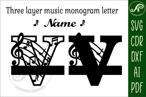Music Monogram Letter V SVG Cut File SVG APInspireddesigns 