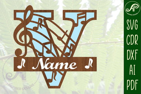Music Monogram Letter V SVG Cut File SVG APInspireddesigns 