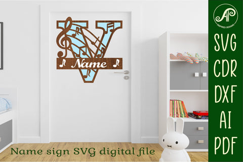 Music Monogram Letter V SVG Cut File SVG APInspireddesigns 