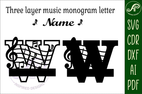 Music Monogram Letter W SVG Cut File SVG APInspireddesigns 