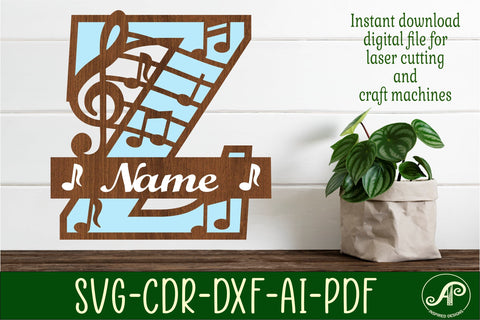 Music Monogram Letter Z SVG Cut File SVG APInspireddesigns 