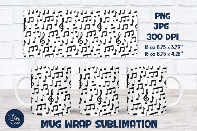 Music Mug Sublimation, Treble Clef Mug Wrap Sublimation. Sublimation Elinorka 