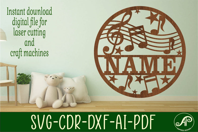 Music name sign svg laser cut template SVG APInspireddesigns 