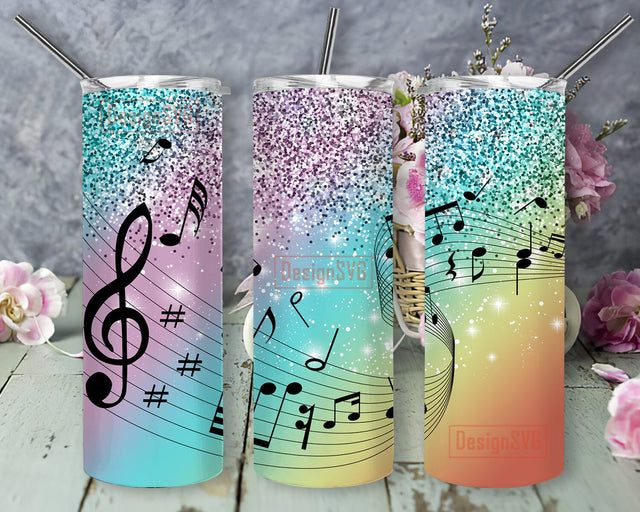 Music Notes 20oz Skinny Tumbler, Music Glitter Tumbler Png, Musician Tumbler Design, Rainbow Tumbler Wrap, Music Notes Sublimation Design, Instant Download Sublimation DesignSVG 