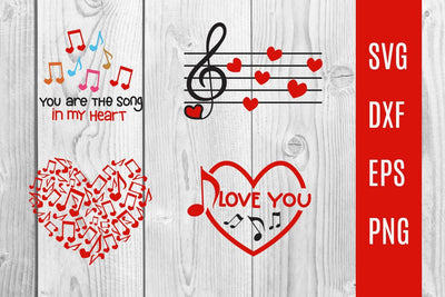 music notes love, valentine music SVG dadan_pm 