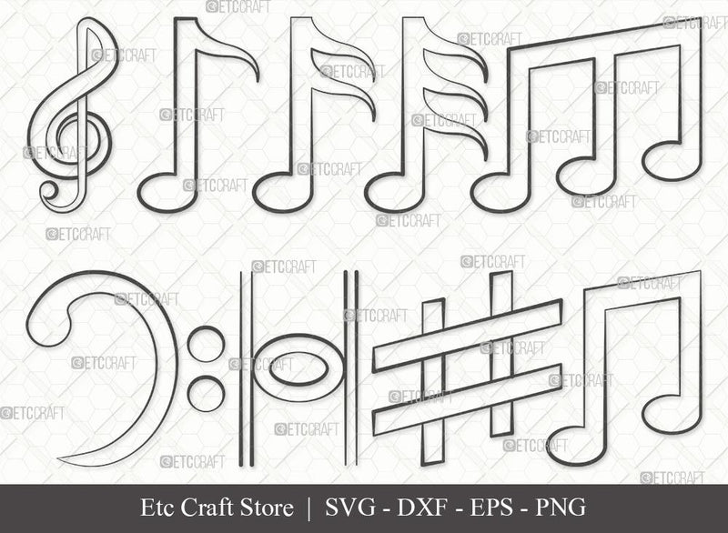 Music Notes Outline SVG Cut File | Musical Notes Svg | Music Svg | Music Keys Svg | Bundle SVG ETC Craft 
