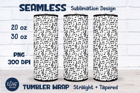 Music Notes Tumbler Wrap, Treble Clef Seamless Tumbler Wrap 20 30 OZ. Sublimation Elinorka 