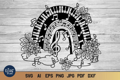 Music Rainbow SVG with Flowers, Music Notes SVG, Treble Clef. SVG Elinorka 