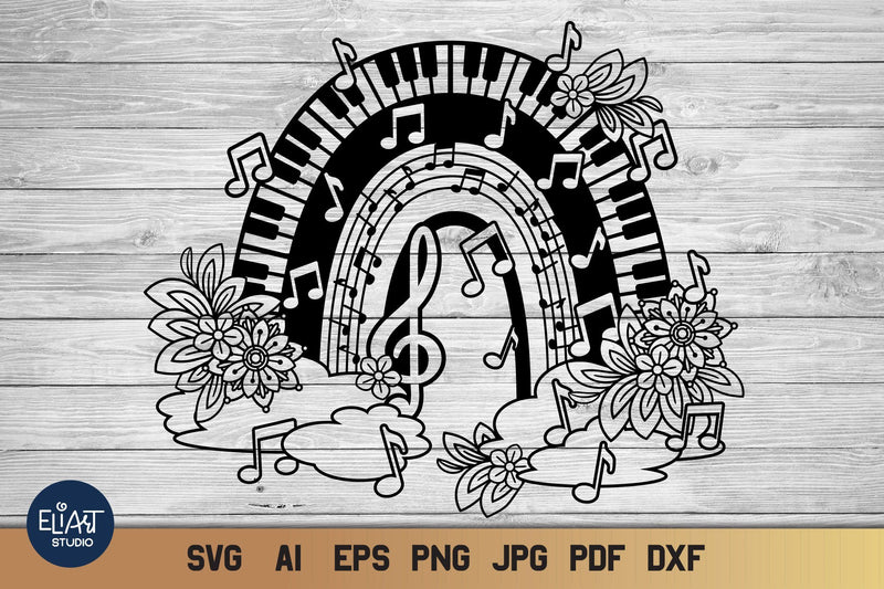 Music Rainbow SVG with Flowers, Music Notes SVG, Treble Clef. SVG Elinorka 