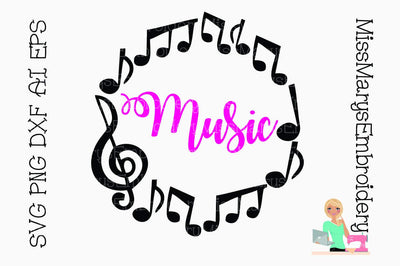 Music School Subject Frame SVG MissMarysEmbroidery 