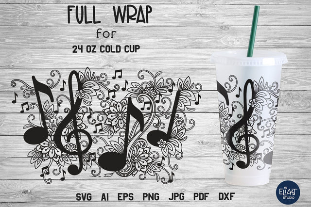 Music SVG, Floral Cup Wrap SVG, Treble Clef SVG. SVG Elinorka 