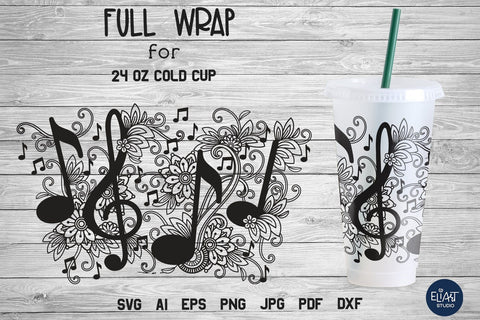 Music SVG, Floral Cup Wrap SVG, Treble Clef SVG. SVG Elinorka 