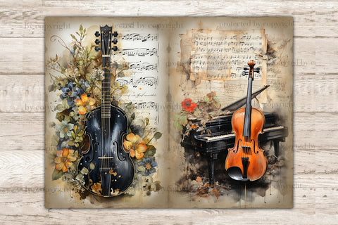 Musical Instruments Printable Paper | Junk Journal Pages SVG GlamArtZhanna 
