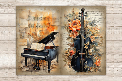 Musical Instruments Printable Paper | Junk Journal Pages SVG GlamArtZhanna 