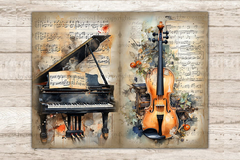 Musical Instruments Printable Paper | Junk Journal Pages SVG GlamArtZhanna 