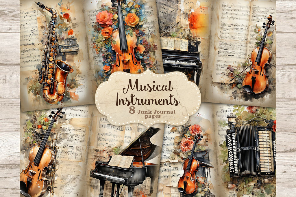 Paper Instruments Printable Musical Instruments Printable Paper | Junk Journal Pages - So Fontsy