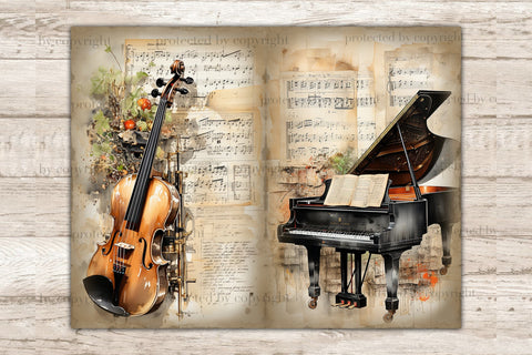 Musical Instruments Printable Paper | Junk Journal Pages SVG GlamArtZhanna 