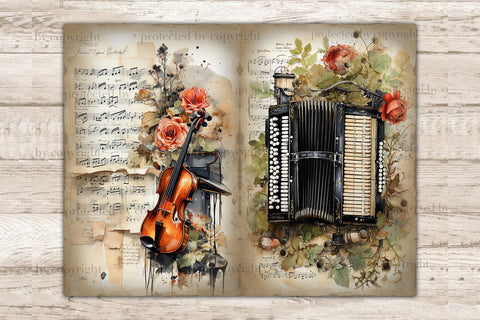 Musical Instruments Printable Paper | Junk Journal Pages SVG GlamArtZhanna 