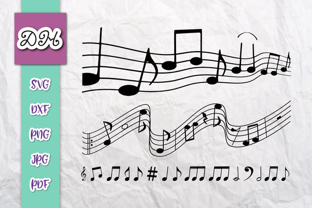 Musical Notes Melody Music Staff Print & Cut SVG Digitals by Hanna 
