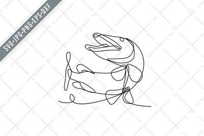 Muskellunge Muskie Musky Esox Masquinongy or Lunge Jumping Up Continuous Line Drawing SVG Patrimonio Designs Limited 