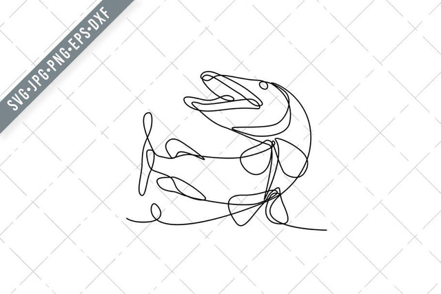 Muskellunge Muskie Musky Esox Masquinongy or Lunge Jumping Up Continuous Line Drawing SVG Patrimonio Designs Limited 